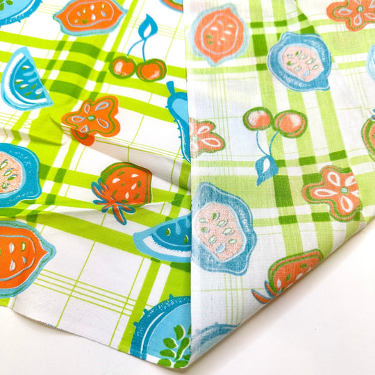 Buttercup - Vintage Cotton/Poly Woven - Light Green Multi Plaid Fruit - 4.9M Bundle - True Deadstock fabric Fabric by private - Sustainable Textile | FABCYCLE