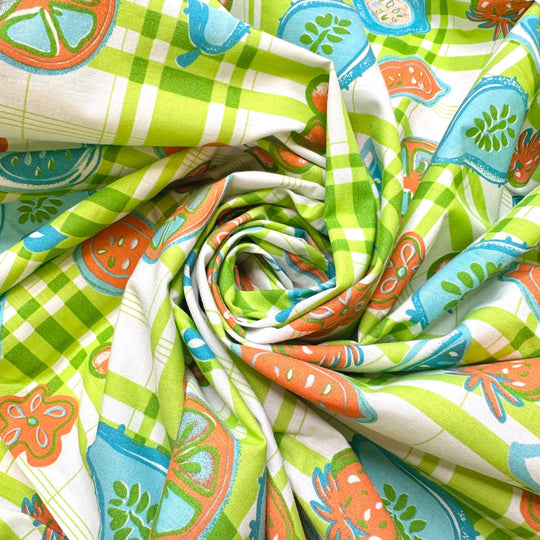Buttercup - Vintage Cotton/Poly Woven - Light Green Multi Plaid Fruit - 4.9M Bundle - True Deadstock fabric Fabric by private - Sustainable Textile | FABCYCLE