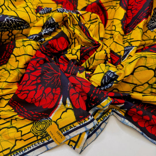 Butterfly Wishes - Cotton Woven - Yellow/Red Batik Butterfly Motif - 2.6M Bundle - True Deadstock fabric Fabric by private - Sustainable Textile | FABCYCLE
