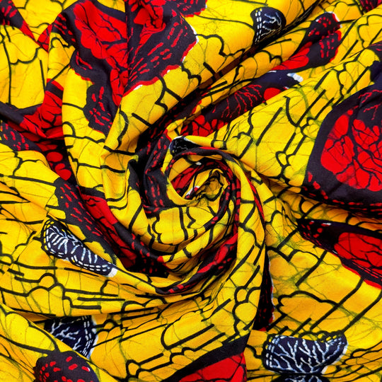 Butterfly Wishes - Cotton Woven - Yellow/Red Batik Butterfly Motif - 2.6M Bundle - True Deadstock fabric Fabric by private - Sustainable Textile | FABCYCLE