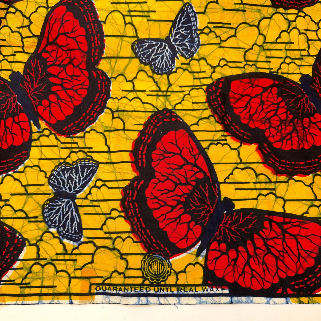 Butterfly Wishes - Cotton Woven - Yellow/Red Batik Butterfly Motif - 2.6M Bundle - True Deadstock fabric Fabric by private - Sustainable Textile | FABCYCLE