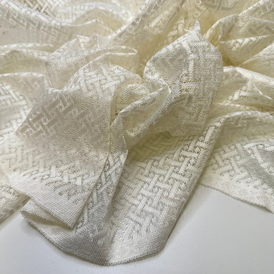 Buying My Dream Home - Lace Polyester Blend Woven - White Geometric - 1.9M Bundle - True Deadstock fabric Fabric by private - Sustainable Textile | FABCYCLE