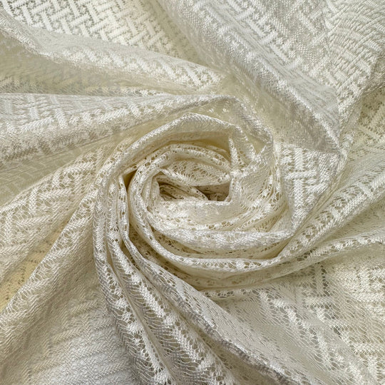 Buying My Dream Home - Lace Polyester Blend Woven - White Geometric - 1.9M Bundle - True Deadstock fabric Fabric by private - Sustainable Textile | FABCYCLE