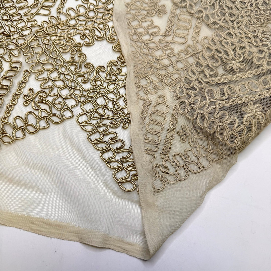 Cable - Piping Lace Polyester Blend Knit - Light Gold Abstract - 1.7M Bundle - True Deadstock fabric Fabric by private - Sustainable Textile | FABCYCLE