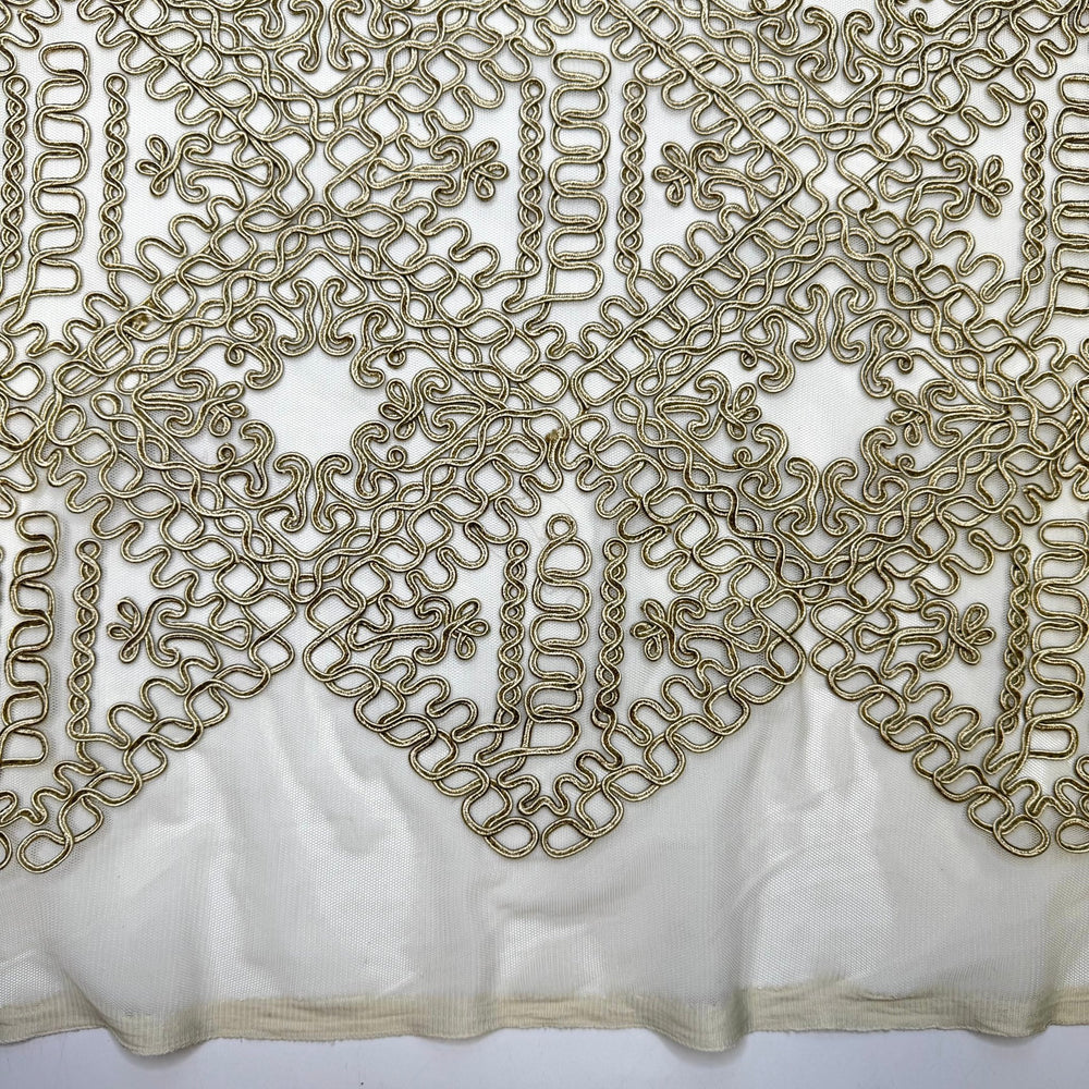 Cable - Piping Lace Polyester Blend Knit - Light Gold Abstract - 1.7M Bundle - True Deadstock fabric Fabric by private - Sustainable Textile | FABCYCLE