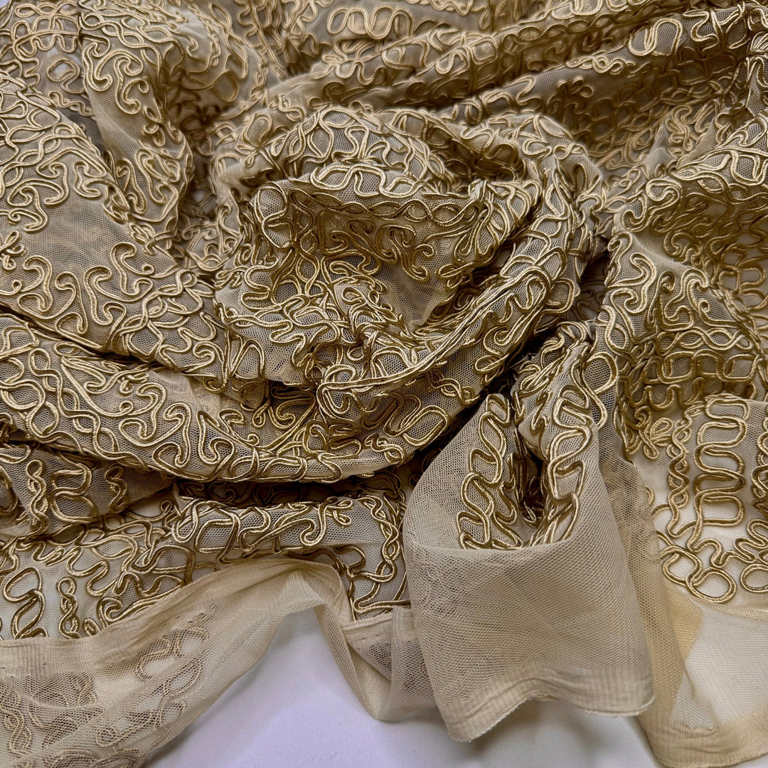 Cable - Piping Lace Polyester Blend Knit - Light Gold Abstract - 1.7M Bundle - True Deadstock fabric Fabric by private - Sustainable Textile | FABCYCLE