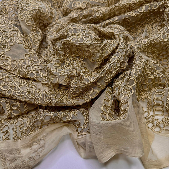 Cable - Piping Lace Polyester Blend Knit - Light Gold Abstract - 1.7M Bundle - True Deadstock fabric Fabric by private - Sustainable Textile | FABCYCLE