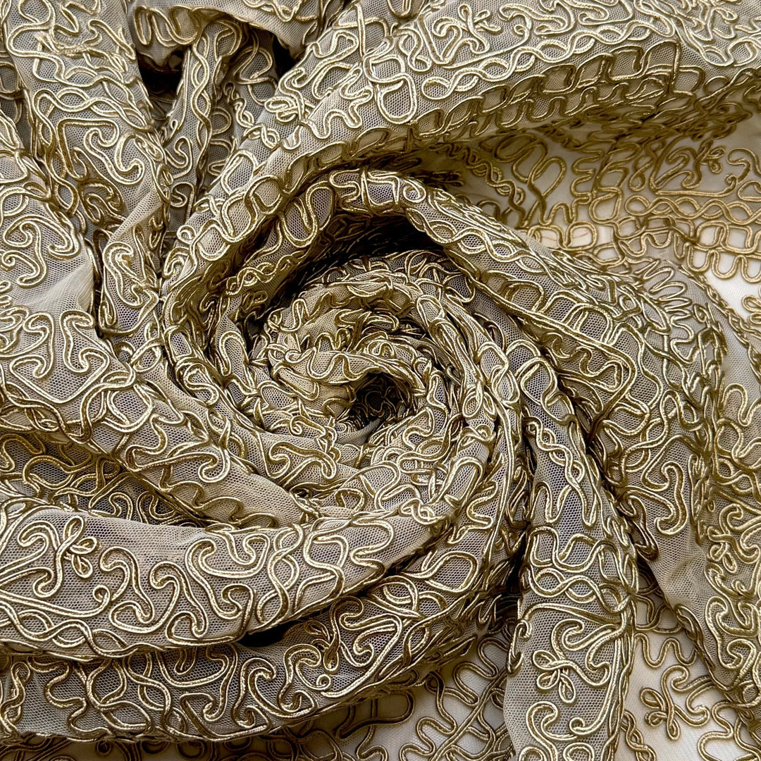Cable - Piping Lace Polyester Blend Knit - Light Gold Abstract - 1.7M Bundle - True Deadstock fabric Fabric by private - Sustainable Textile | FABCYCLE
