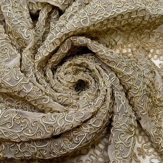 Cable - Piping Lace Polyester Blend Knit - Light Gold Abstract - 1.7M Bundle - True Deadstock fabric Fabric by private - Sustainable Textile | FABCYCLE