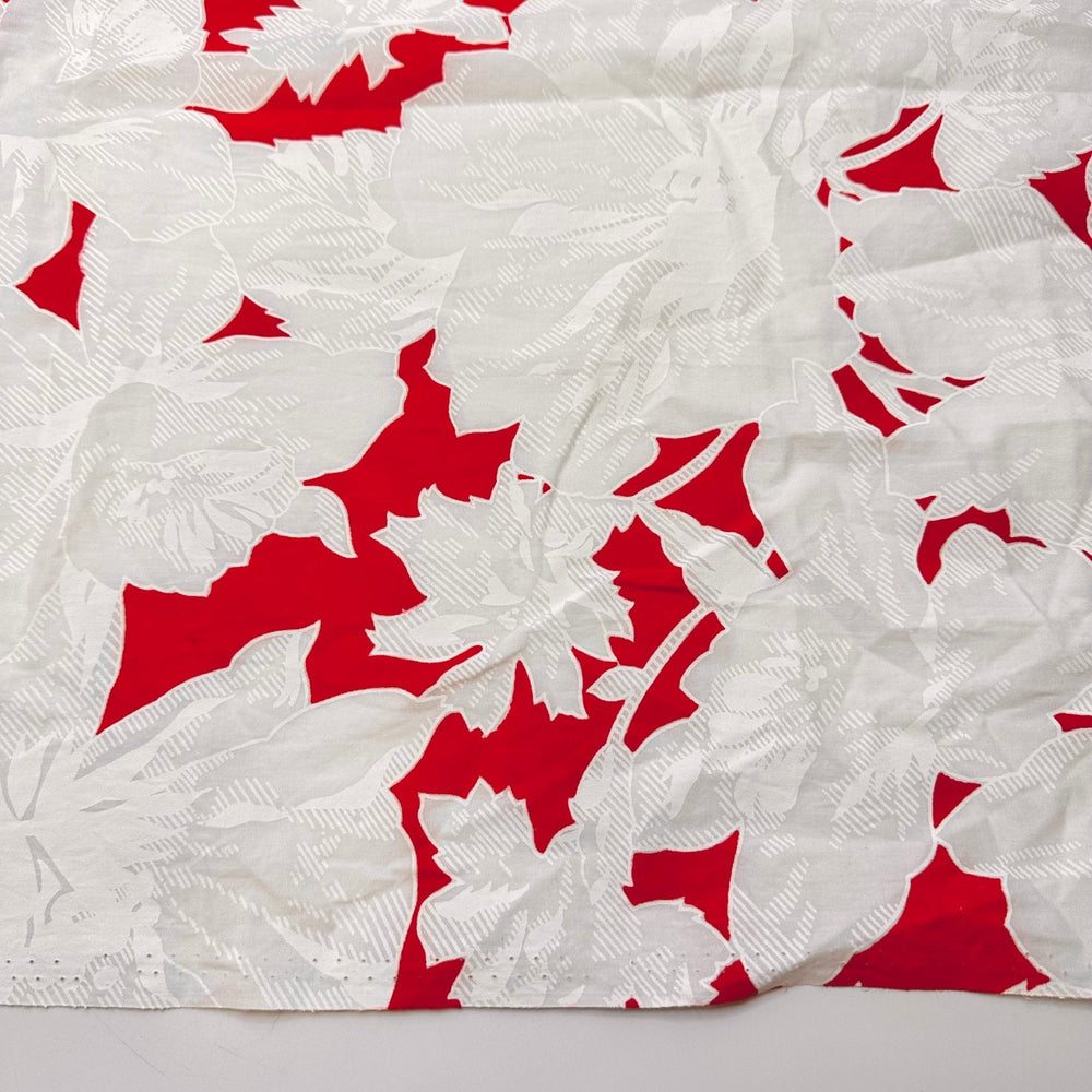 Canadian Getaway Vibes - Screen Printed Cotton Blend Woven - White/Red Floral - 2.2M Bundle - True Deadstock fabric Fabric by private - Sustainable Textile | FABCYCLE