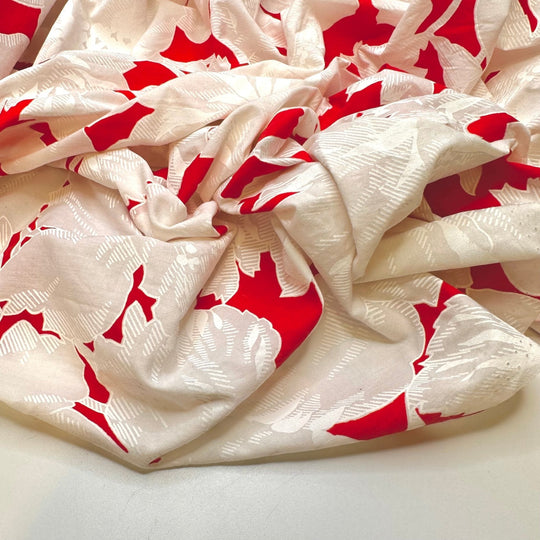 Canadian Getaway Vibes - Screen Printed Cotton Blend Woven - White/Red Floral - 2.2M Bundle - True Deadstock fabric Fabric by private - Sustainable Textile | FABCYCLE
