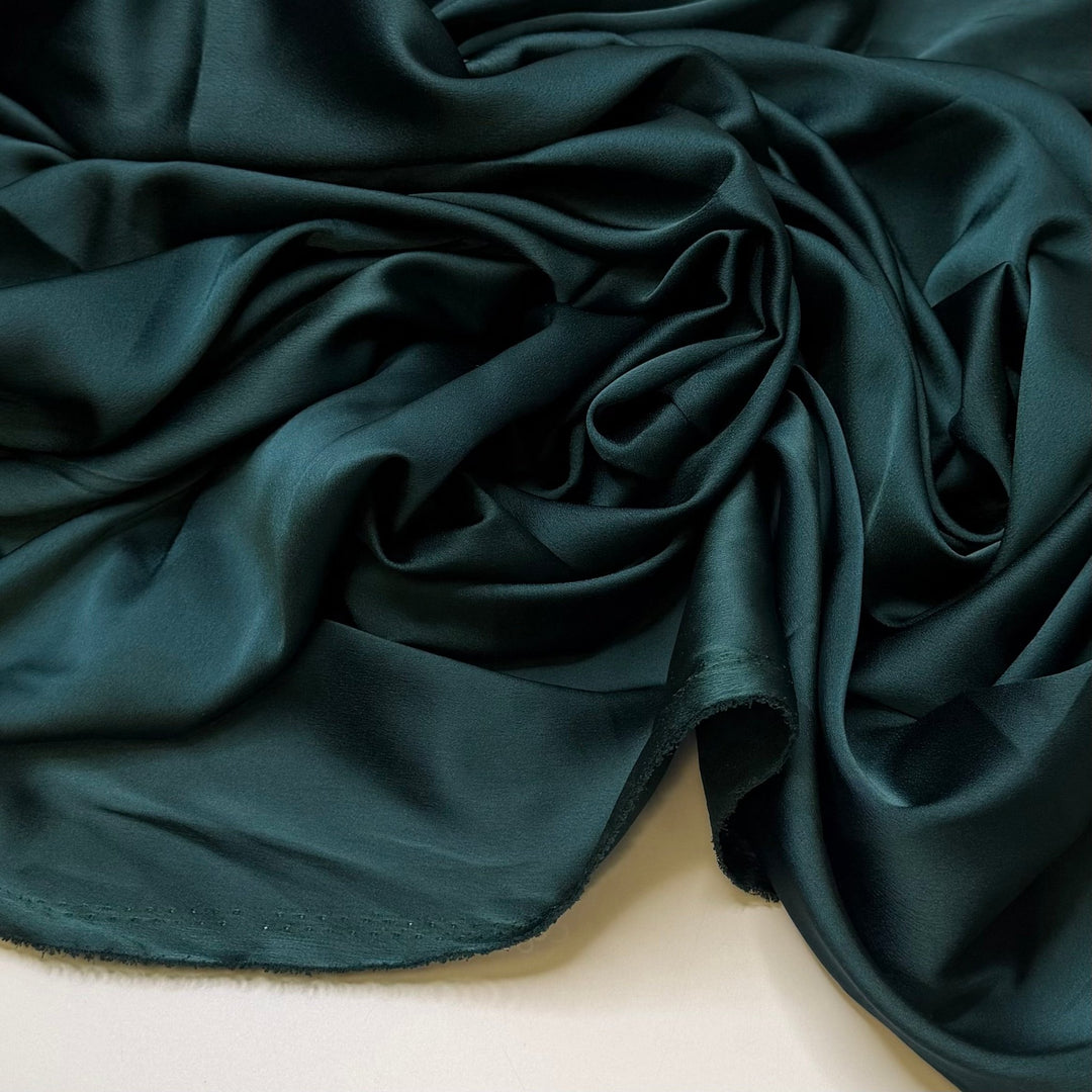 Candles In The Xmas Tree - Satin Polyester Blend Woven - Dark Green - Bundles - True Deadstock fabric Fabric by private - Sustainable Textile | FABCYCLE