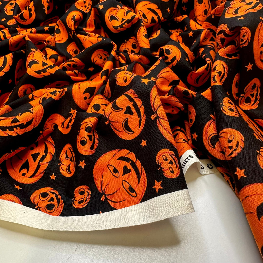 Carving Pumpkins - Cotton Woven - Black/Orange Jack-o-lanterns - Bundles - True Deadstock fabric Fabric by private - Sustainable Textile | FABCYCLE