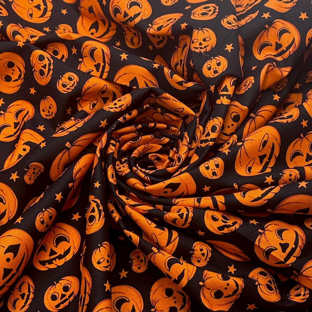 Carving Pumpkins - Cotton Woven - Black/Orange Jack-o-lanterns - Bundles - True Deadstock fabric Fabric by private - Sustainable Textile | FABCYCLE