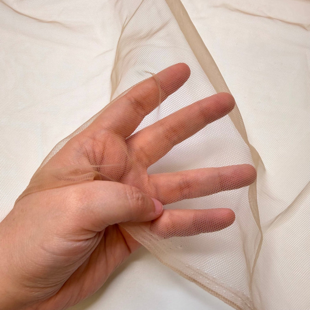 Carving The Turkey - Tulle Poly Knit - Light Beige - 1.35M Bundle - True Deadstock fabric Fabric by private - Sustainable Textile | FABCYCLE