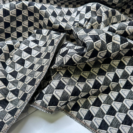 Cast Iron Bargain Skillz - Acrylic/Poly Woven - Black/Grey Geometric - 2M Bundle - True Deadstock fabric Fabric by private - Sustainable Textile | FABCYCLE