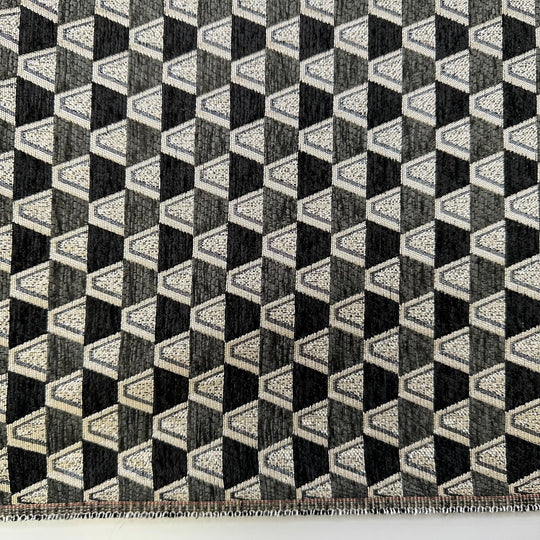 Cast Iron Bargain Skillz - Acrylic/Poly Woven - Black/Grey Geometric - 2M Bundle - True Deadstock fabric Fabric by private - Sustainable Textile | FABCYCLE