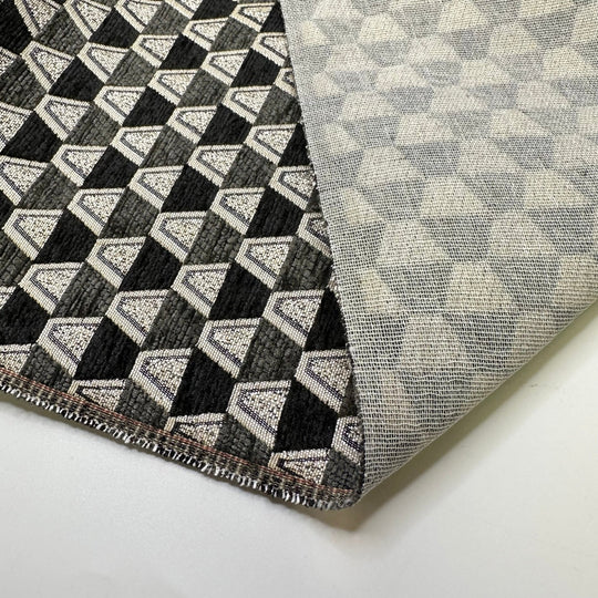 Cast Iron Bargain Skillz - Acrylic/Poly Woven - Black/Grey Geometric - 2M Bundle - True Deadstock fabric Fabric by private - Sustainable Textile | FABCYCLE
