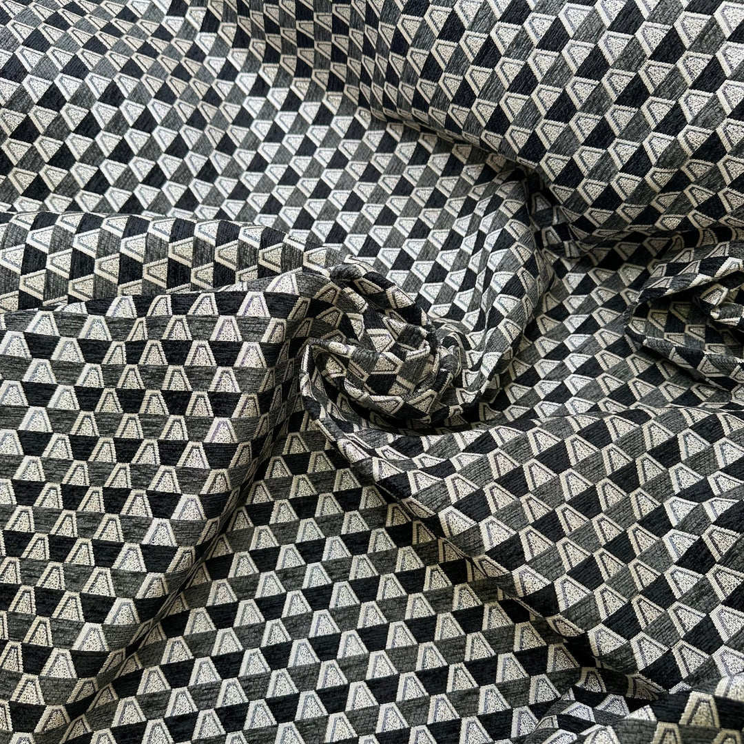 Cast Iron Bargain Skillz - Acrylic/Poly Woven - Black/Grey Geometric - 2M Bundle - True Deadstock fabric Fabric by private - Sustainable Textile | FABCYCLE