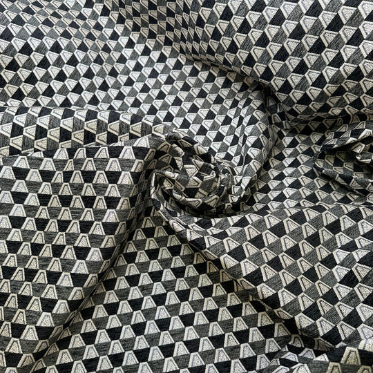 Cast Iron Bargain Skillz - Acrylic/Poly Woven - Black/Grey Geometric - 2M Bundle - True Deadstock fabric Fabric by private - Sustainable Textile | FABCYCLE