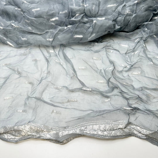 Change In The Wind - Jacquard Chiffon Cotton Blend Woven - Silver/Grey Floral Border - 2.8M Bundle - True Deadstock fabric Fabric by private - Sustainable Textile | FABCYCLE