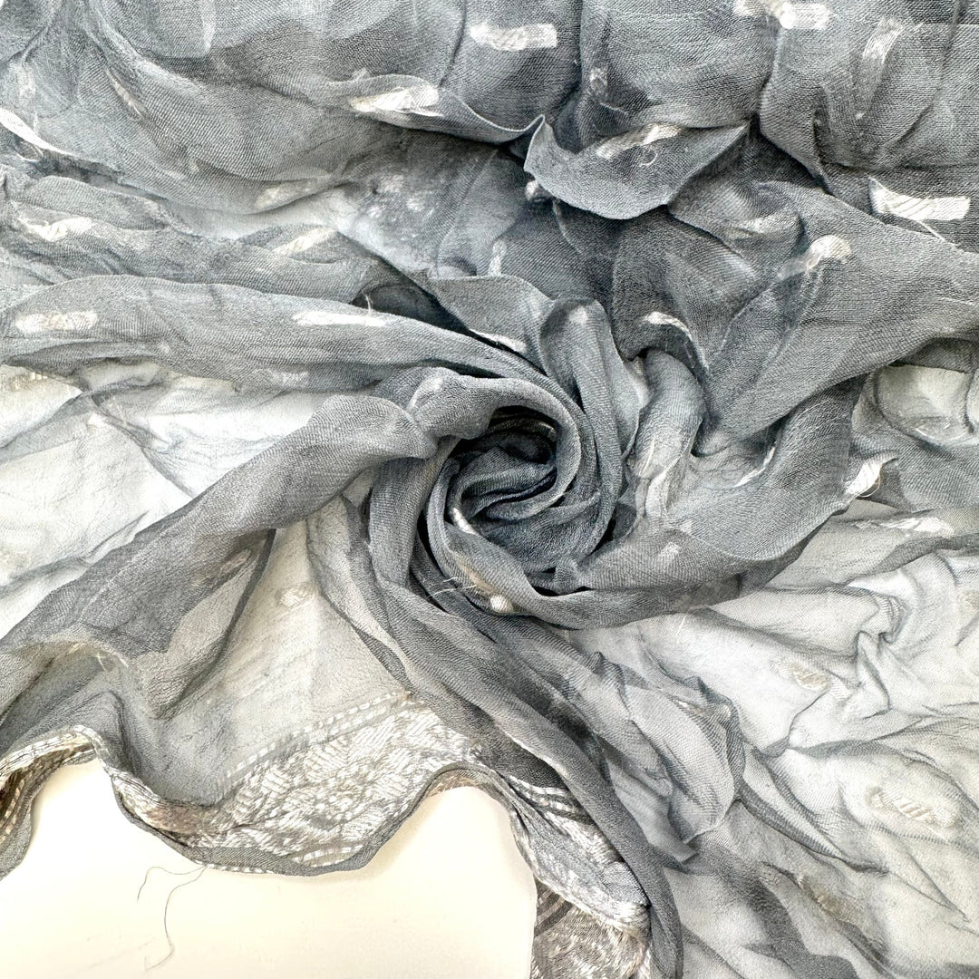 Change In The Wind - Jacquard Chiffon Cotton Blend Woven - Silver/Grey Floral Border - 2.8M Bundle - True Deadstock fabric Fabric by private - Sustainable Textile | FABCYCLE