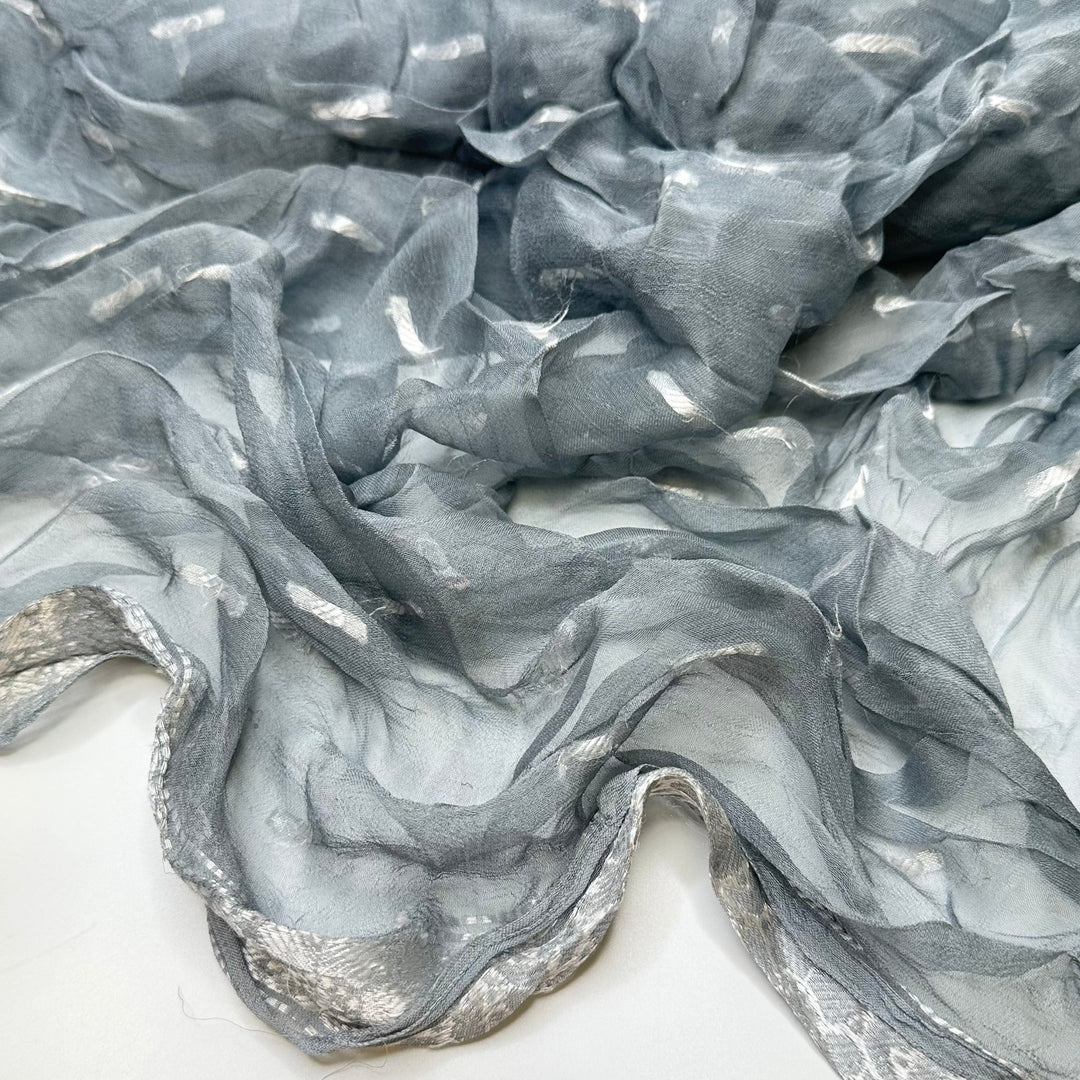 Change In The Wind - Jacquard Chiffon Cotton Blend Woven - Silver/Grey Floral Border - 2.8M Bundle - True Deadstock fabric Fabric by private - Sustainable Textile | FABCYCLE