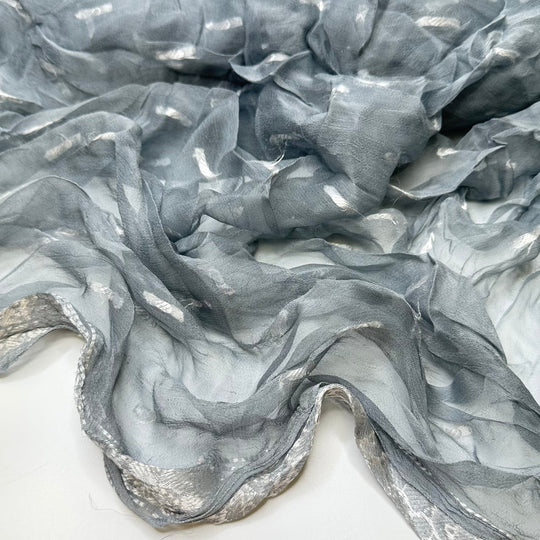 Change In The Wind - Jacquard Chiffon Cotton Blend Woven - Silver/Grey Floral Border - 2.8M Bundle - True Deadstock fabric Fabric by private - Sustainable Textile | FABCYCLE