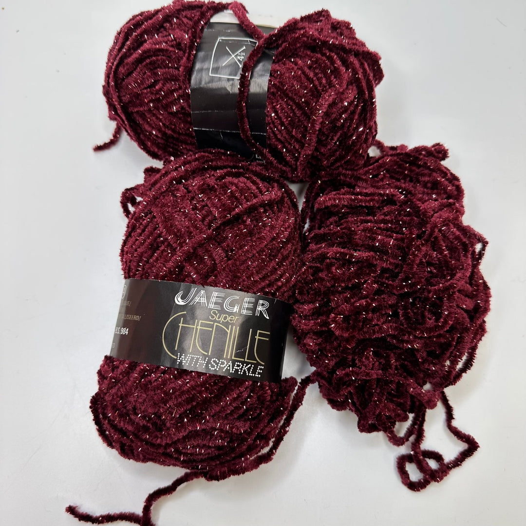 Chenille With Sparkle Yarn - Burgundy - 3 Pack - True Deadstock supplies Fabric by private - Sustainable Textile | FABCYCLE
