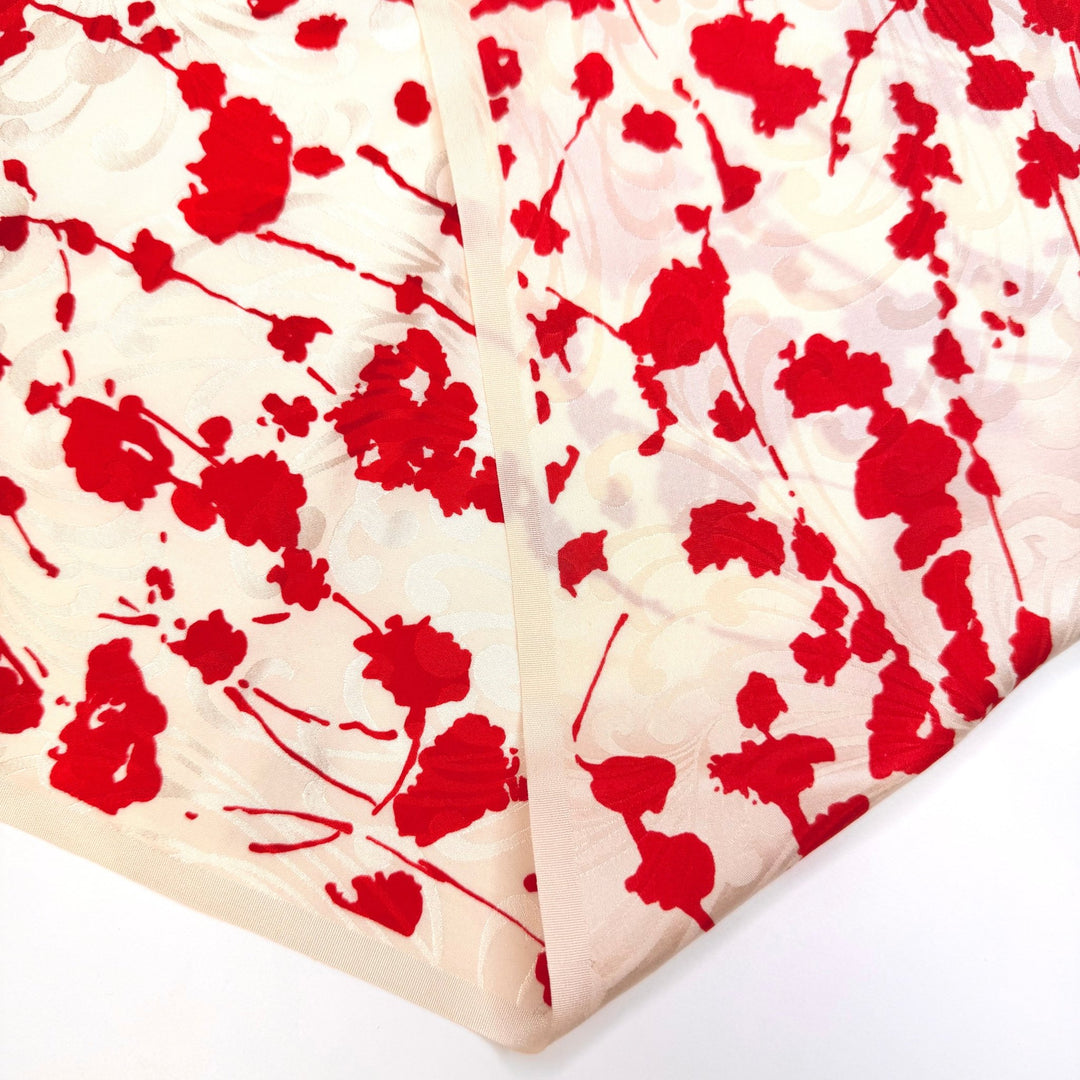Cherry On Top - Jacquard Silk Woven - Cream/Red Floral - 4M Bundle - True Deadstock fabric Fabric by private - Sustainable Textile | FABCYCLE
