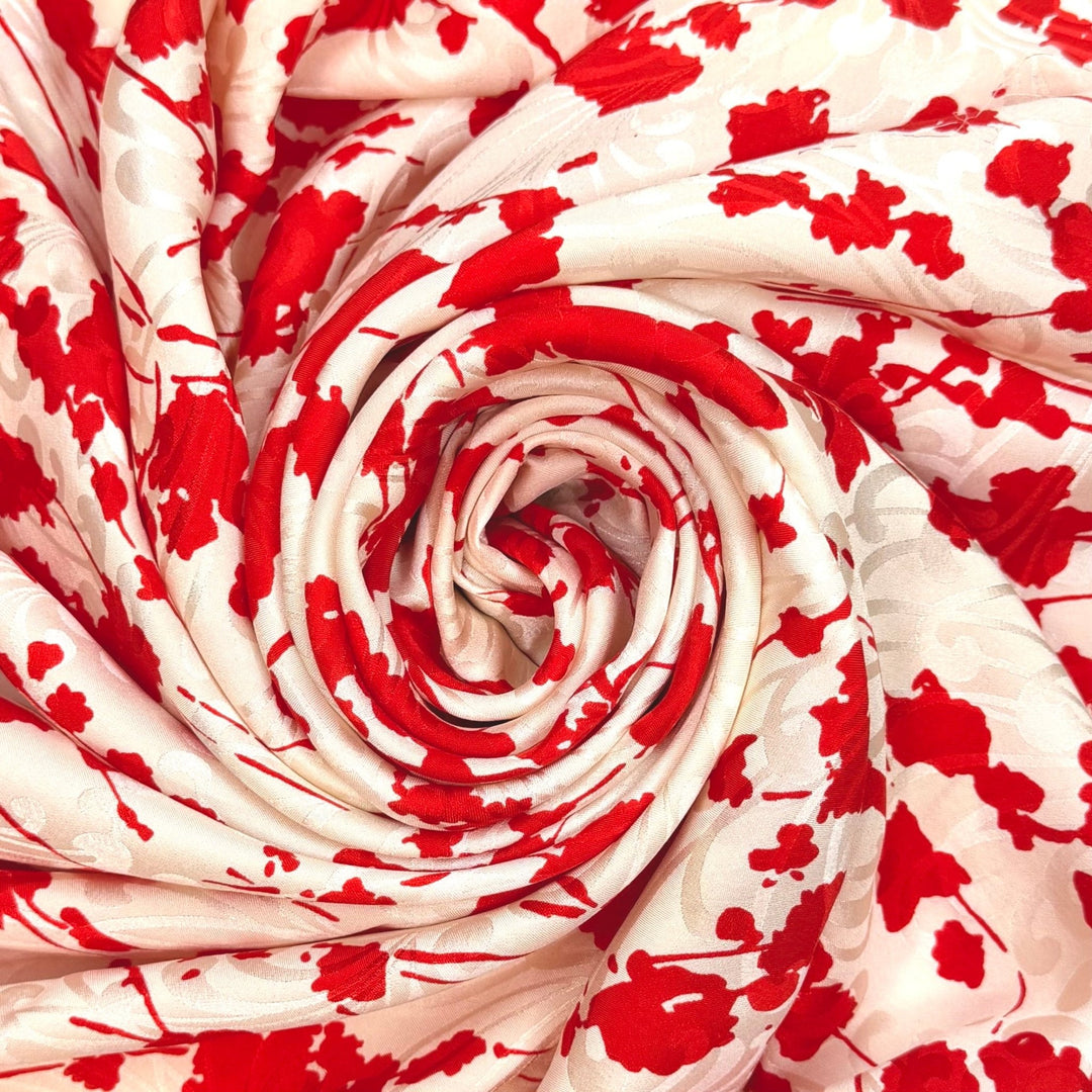 Cherry On Top - Jacquard Silk Woven - Cream/Red Floral - 4M Bundle - True Deadstock fabric Fabric by private - Sustainable Textile | FABCYCLE