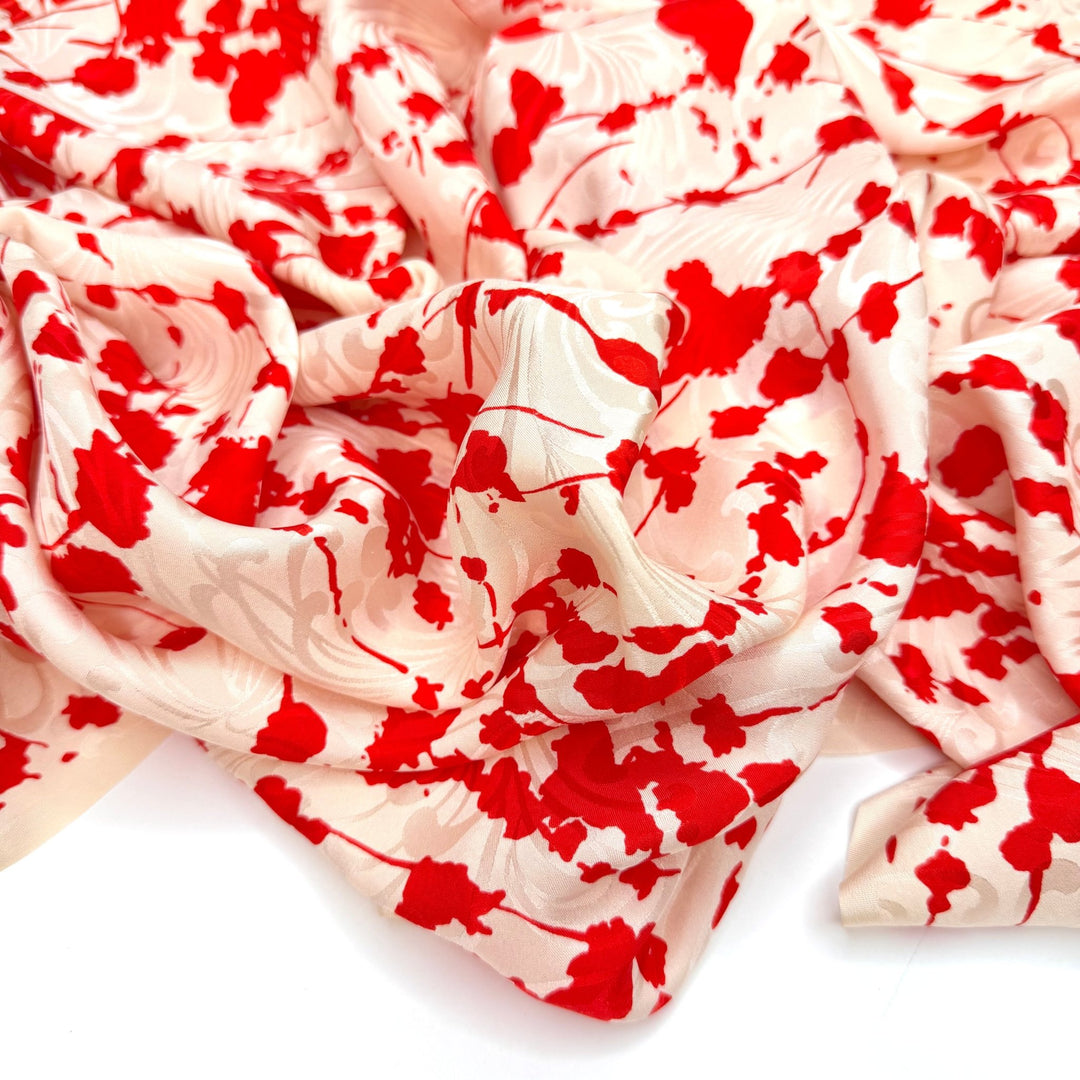 Cherry On Top - Jacquard Silk Woven - Cream/Red Floral - 4M Bundle - True Deadstock fabric Fabric by private - Sustainable Textile | FABCYCLE