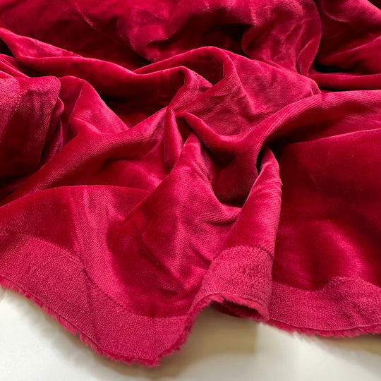 Cherry On Top - Vintage Velvet Cotton Woven - Red - Bundles - True Deadstock fabric Fabric by private - Sustainable Textile | FABCYCLE