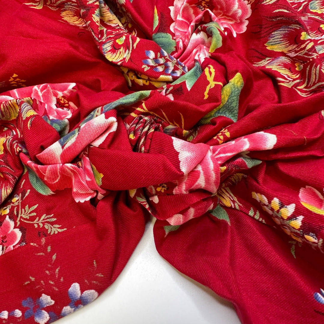 Chinese Garden Squawks - Twill Weave Cotton Woven - Red Multi Floral Peacocks - 1.95M Bundle - True Deadstock fabric Fabric by private - Sustainable Textile | FABCYCLE