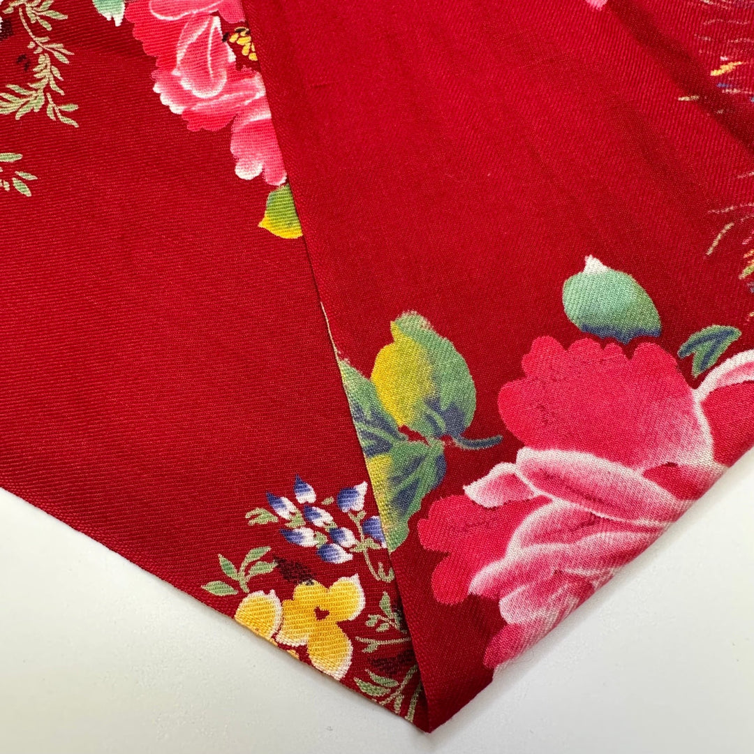 Chinese Garden Squawks - Twill Weave Cotton Woven - Red Multi Floral Peacocks - 1.95M Bundle - True Deadstock fabric Fabric by private - Sustainable Textile | FABCYCLE