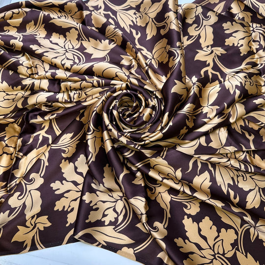 Chocolate Truffles - Satin Silk Woven - Beige/Brown Damask - 4M Bundle - True Deadstock fabric Fabric by private - Sustainable Textile | FABCYCLE