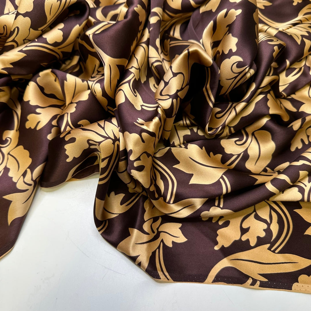 Chocolate Truffles - Satin Silk Woven - Beige/Brown Damask - 4M Bundle - True Deadstock fabric Fabric by private - Sustainable Textile | FABCYCLE