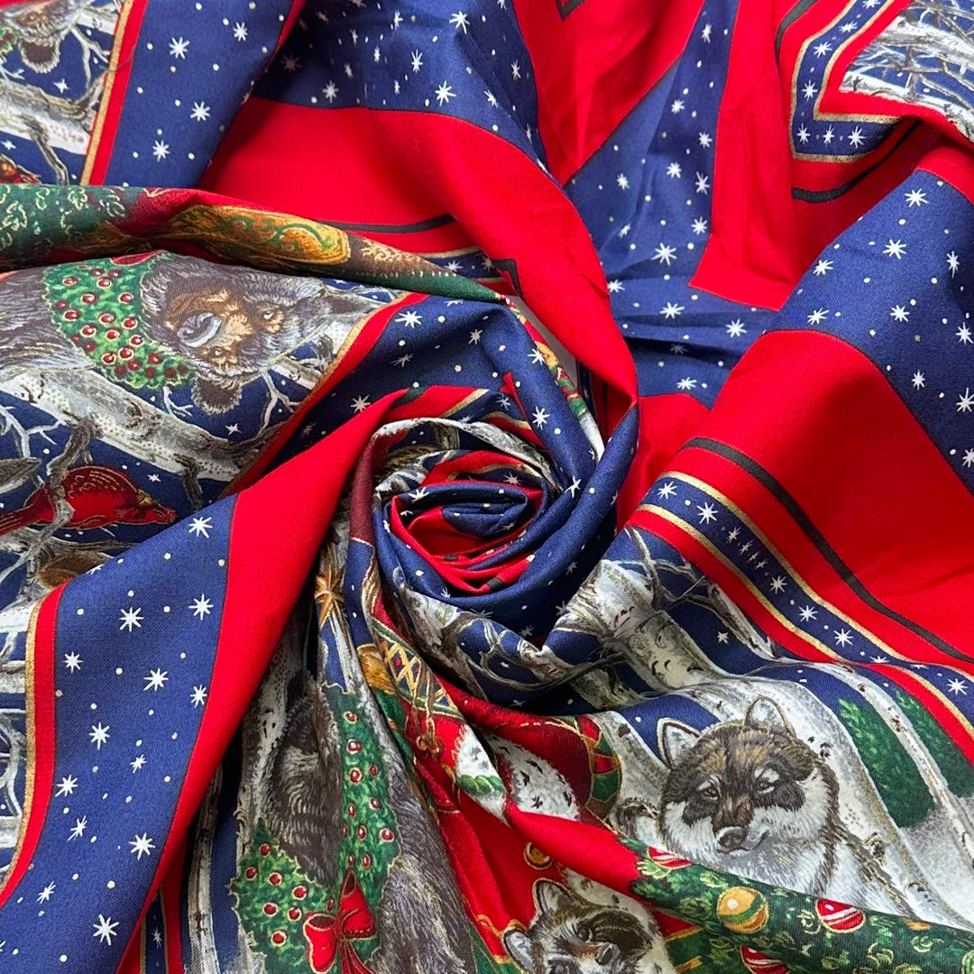Chris Kringle Magic - Cotton Woven - Blue/Red Santa Pillow Pattern - 0.9M Bundle - True Deadstock fabric Fabric by private - Sustainable Textile | FABCYCLE