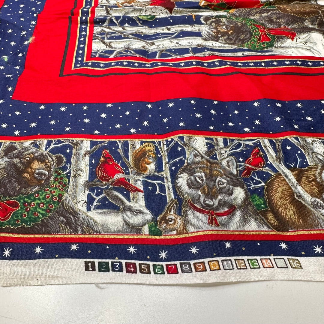 Chris Kringle Magic - Cotton Woven - Blue/Red Santa Pillow Pattern - 0.9M Bundle - True Deadstock fabric Fabric by private - Sustainable Textile | FABCYCLE