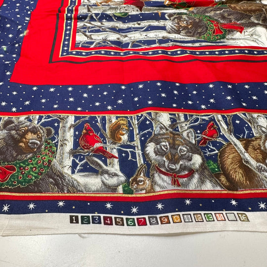 Chris Kringle Magic - Cotton Woven - Blue/Red Santa Pillow Pattern - 0.9M Bundle - True Deadstock fabric Fabric by private - Sustainable Textile | FABCYCLE