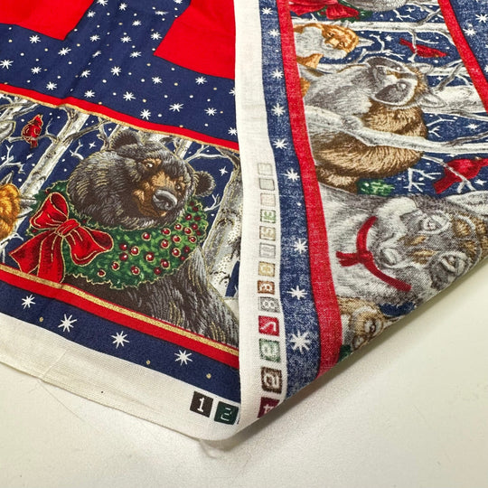 Chris Kringle Magic - Cotton Woven - Blue/Red Santa Pillow Pattern - 0.9M Bundle - True Deadstock fabric Fabric by private - Sustainable Textile | FABCYCLE