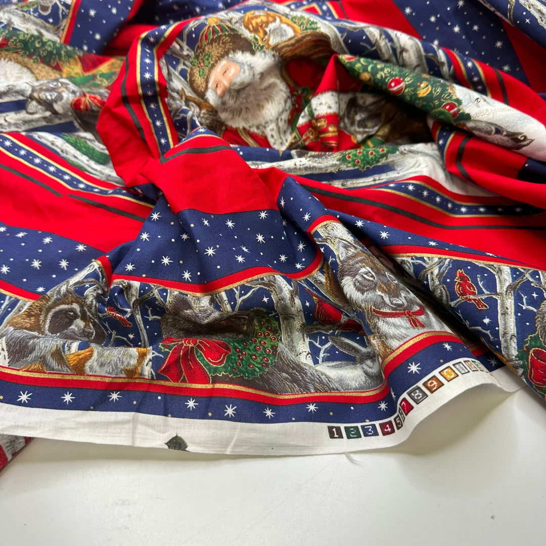 Chris Kringle Magic - Cotton Woven - Blue/Red Santa Pillow Pattern - 0.9M Bundle - True Deadstock fabric Fabric by private - Sustainable Textile | FABCYCLE