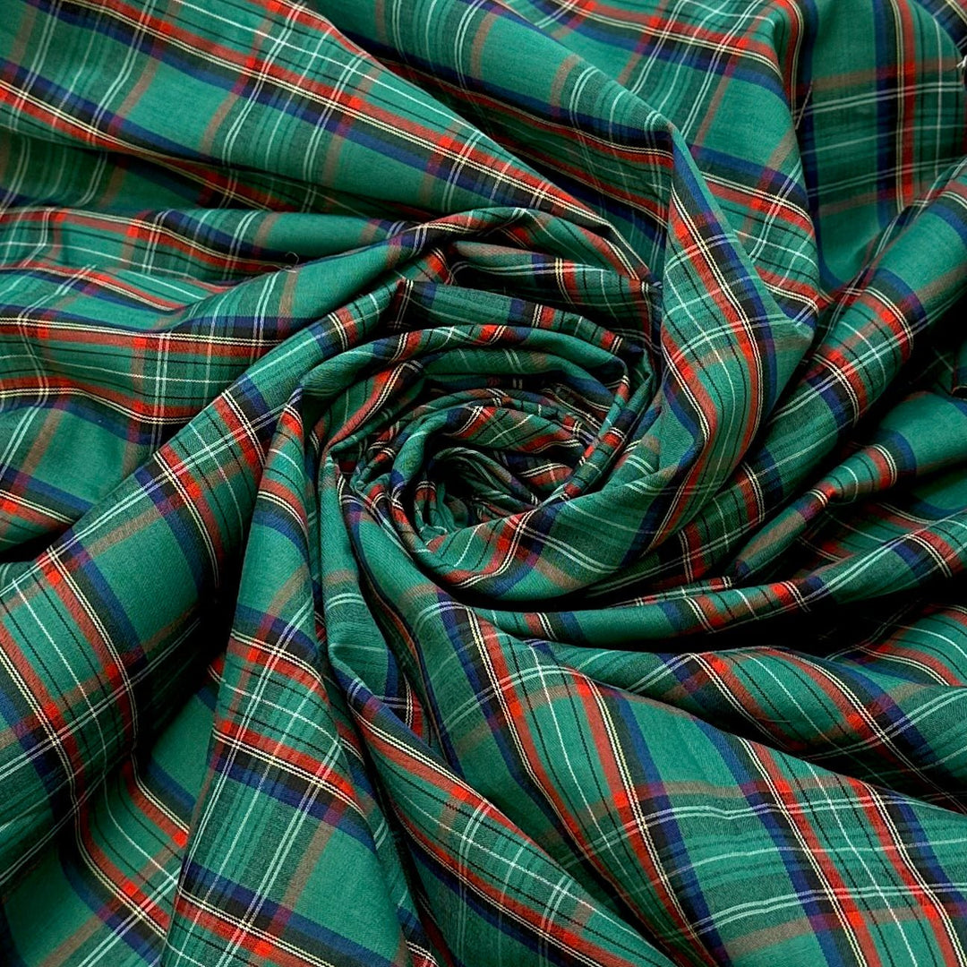 Christmas Is Coming - Cotton/Poly Woven - Green Multi Plaid - 1.25M Bundle - True Deadstock fabric Fabric by private - Sustainable Textile | FABCYCLE
