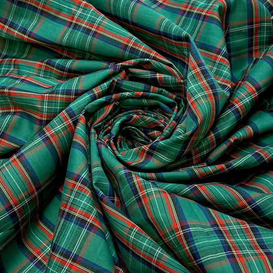 Christmas Is Coming - Cotton/Poly Woven - Green Multi Plaid - 1.25M Bundle - True Deadstock fabric Fabric by private - Sustainable Textile | FABCYCLE