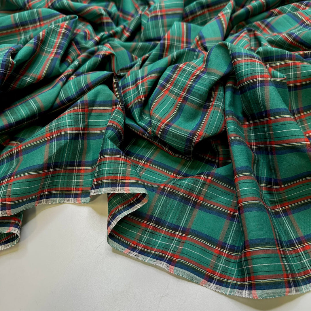 Christmas Is Coming - Cotton/Poly Woven - Green Multi Plaid - 1.25M Bundle - True Deadstock fabric Fabric by private - Sustainable Textile | FABCYCLE