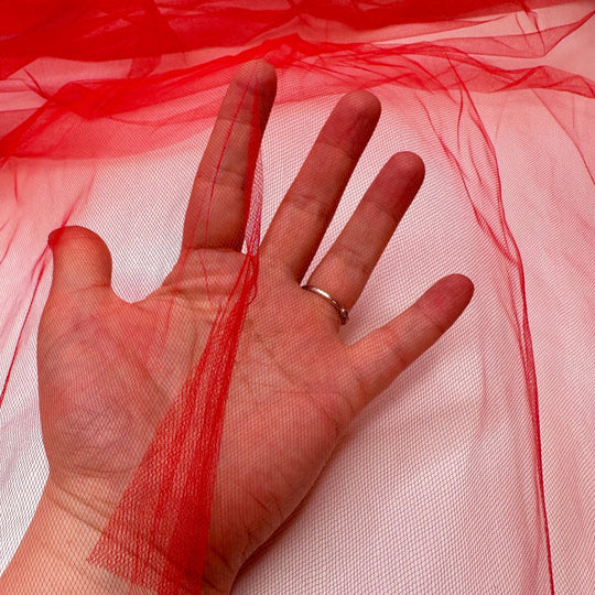 Christmas Party - Tulle Polyester Blend Knit - Red - 1.2M Bundle - True Deadstock fabric Fabric by private - Sustainable Textile | FABCYCLE