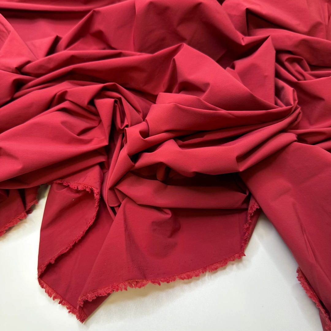 Cinnamon Teal Bird Sighting - Poly/Spandex Woven - Red - 1M Bundle - True Deadstock fabric Fabric by private - Sustainable Textile | FABCYCLE