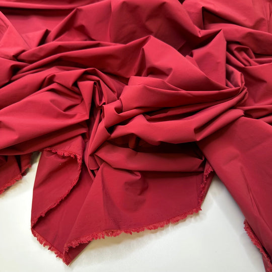 Cinnamon Teal Bird Sighting - Poly/Spandex Woven - Red - 1M Bundle - True Deadstock fabric Fabric by private - Sustainable Textile | FABCYCLE
