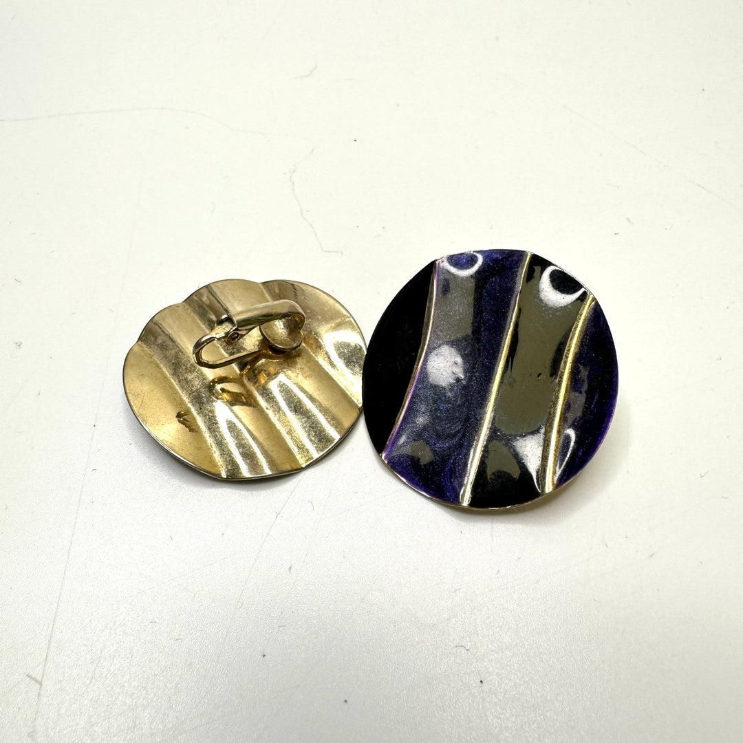 Circular Enamel Clip On Earrings Costume Jewelry - Purple/Black - Individual - True Deadstock supplies Fabric by private - Sustainable Textile | FABCYCLE