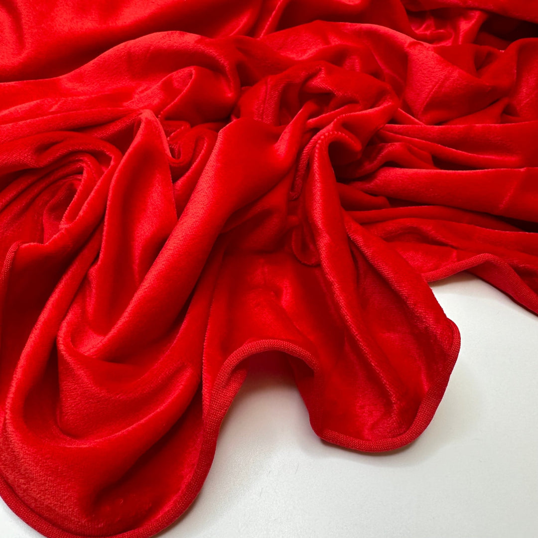 Classic Red Lip - Knitted Velour Poly Knit - Red - 1.85M Bundle - True Deadstock fabric Fabric by private - Sustainable Textile | FABCYCLE